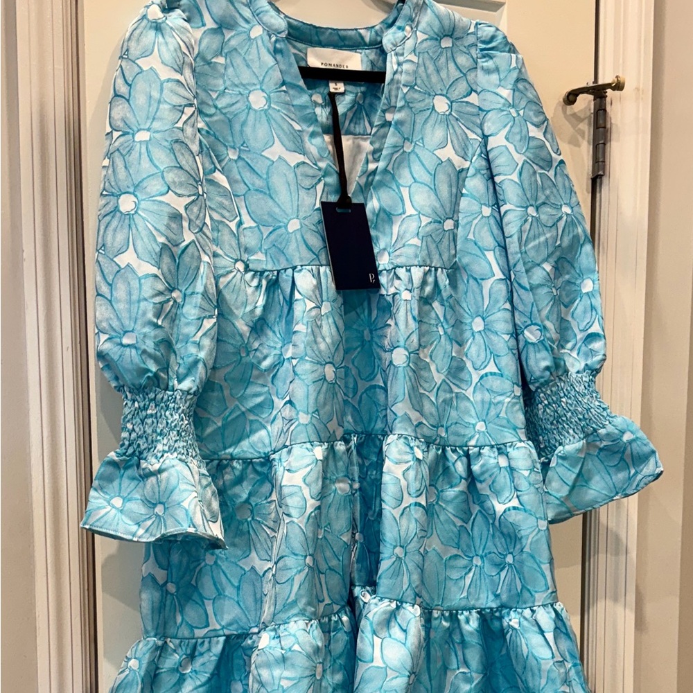 NWT Tuckernuck Pomander Place Blue Daisy Jacquard Kenzo Dress- Small - Picture 5 of 9
